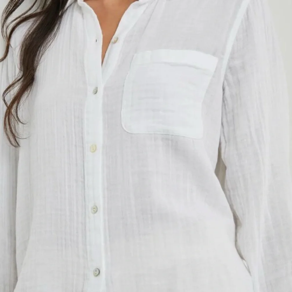 Rails Ellis Shirt XS White Gauze 100% Organic Cotton - Picture 3 of 11